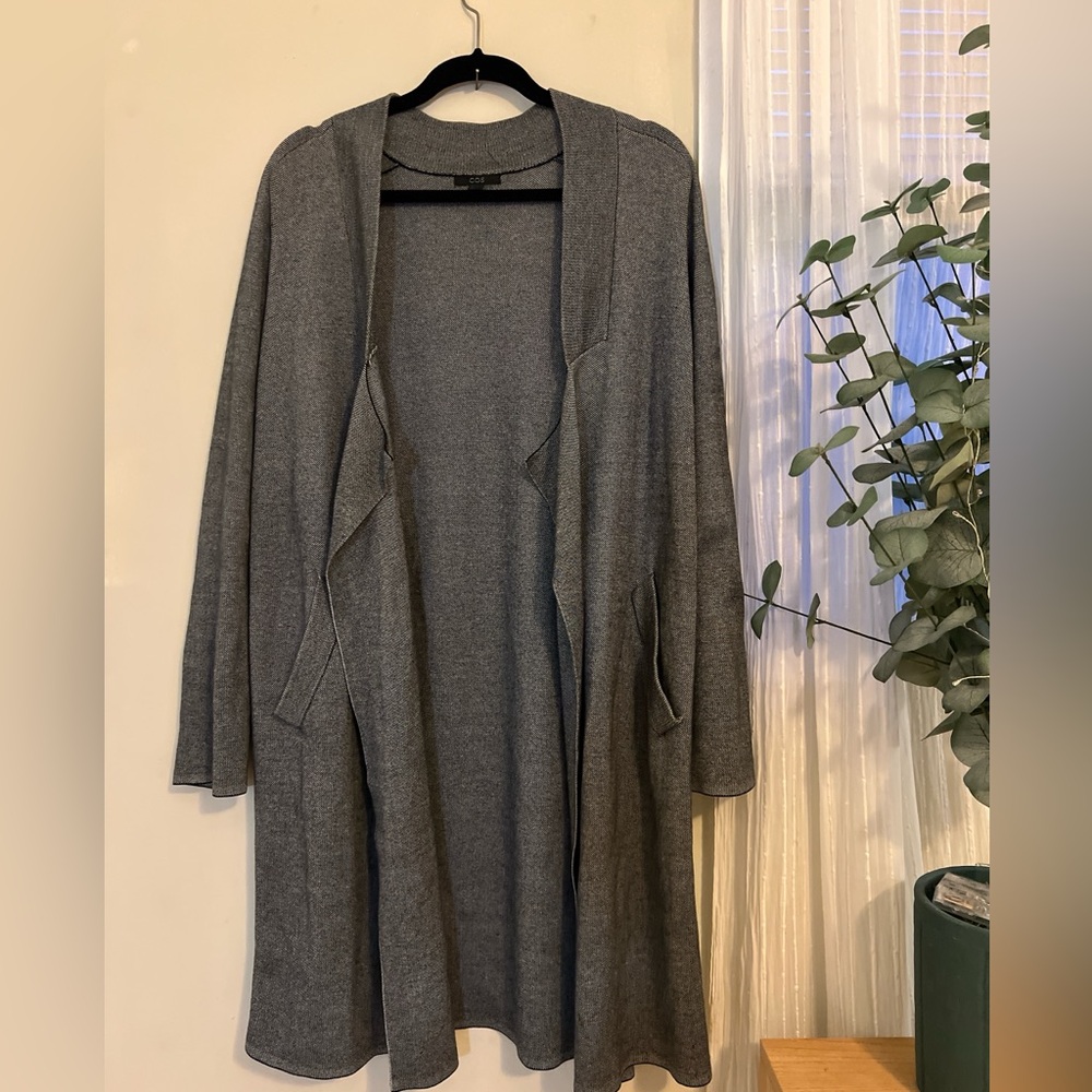 COS 100% Cotton Charcoal Open Front Cardigan with Pockets!